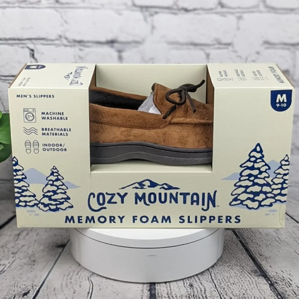 Slippers brown faux suede, memory foam, washable, indoor / outdoor, house shoes